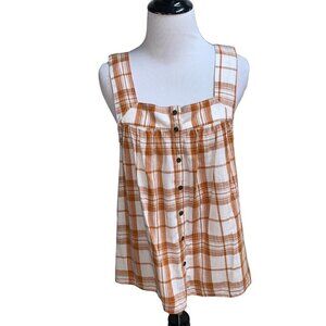 a.n.a. A new Approach Women's Top S Small Plaid Cotton Rayon Blend Lightweight